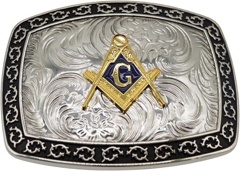 WMG Masonic Mason Symbol Logo Large Huge Rodeo Western Gold Tone Belt Buckle Fits Up to 2 Inch Belts - Image 1